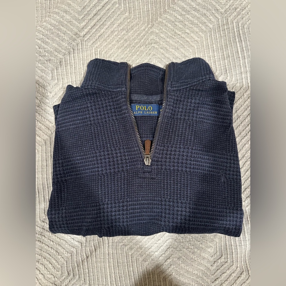 Ralph Lauren Navy Patterned Quarter Zip Pullover